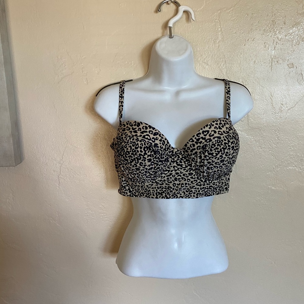 Cheetah Print Bikini Top Sexy Padded Bra Size L